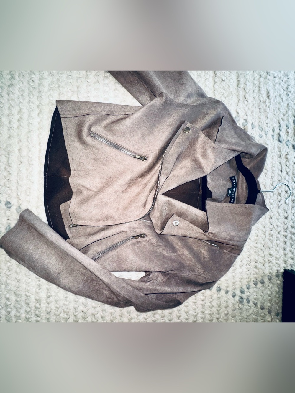 HYFVE Taupe Suede Moto Jacket with Asymmetric Zip